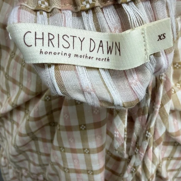 *SOLD*Christy Dawn Delphine Midi Tiered Sun Dress in Snapdragon Gingham Pink Tan - Picture 10 of 11